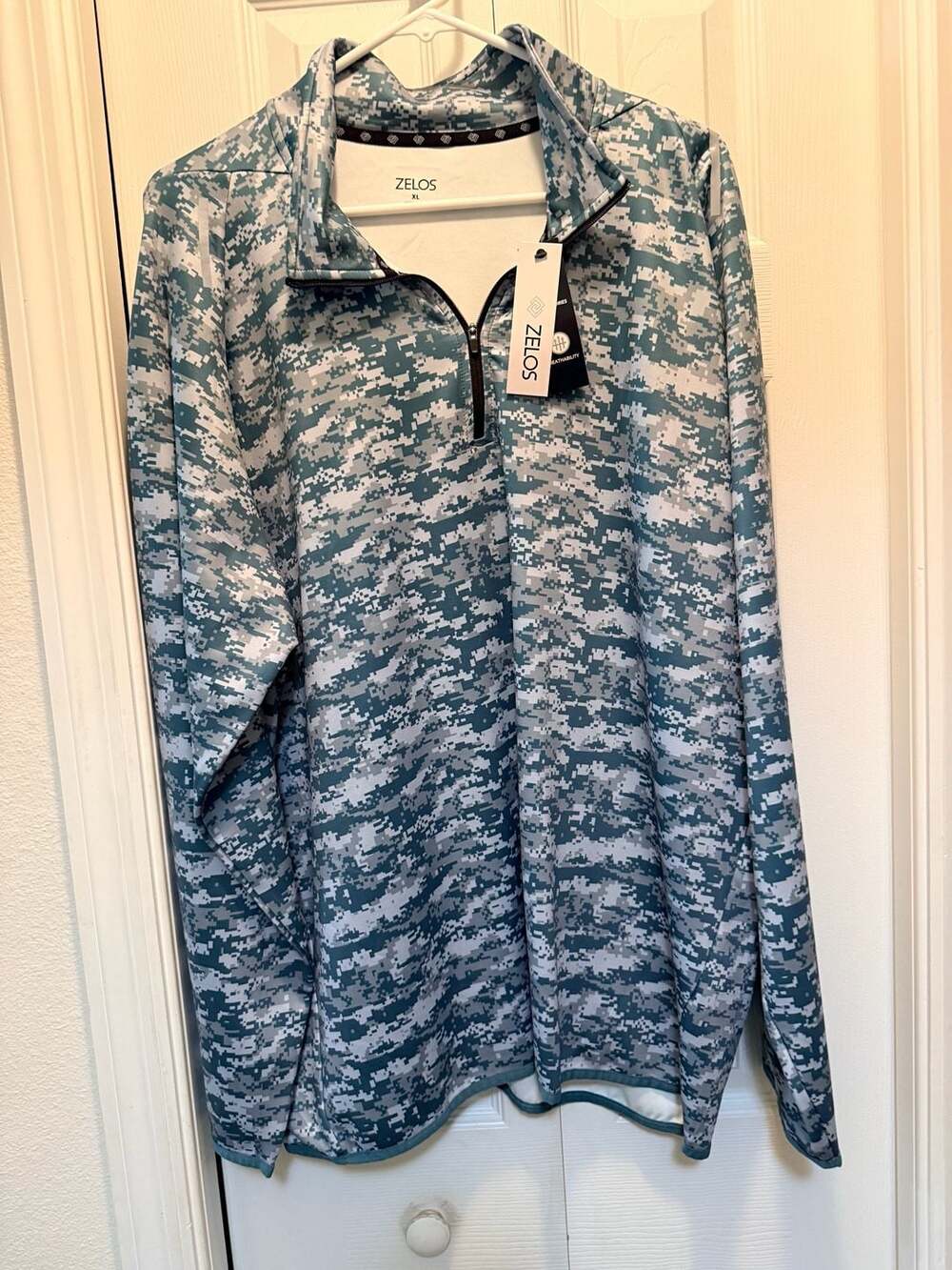Zelos Mens Quarter-Zip Pullover Camo Print Long Sleeve Performance Top